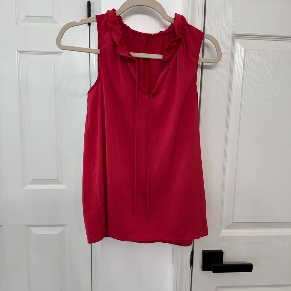 Sleeveless Ruffle Neck Pink Top